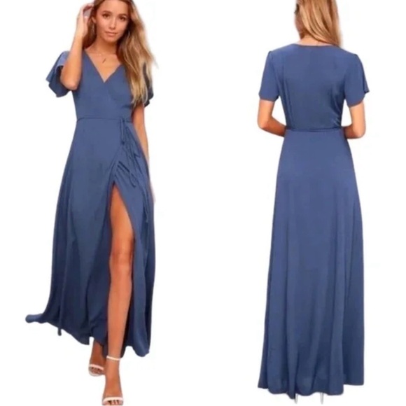 Lulus Dresses & Skirts - Lulus Heart of Marigold Denim Blue Wrap Maxi Dress